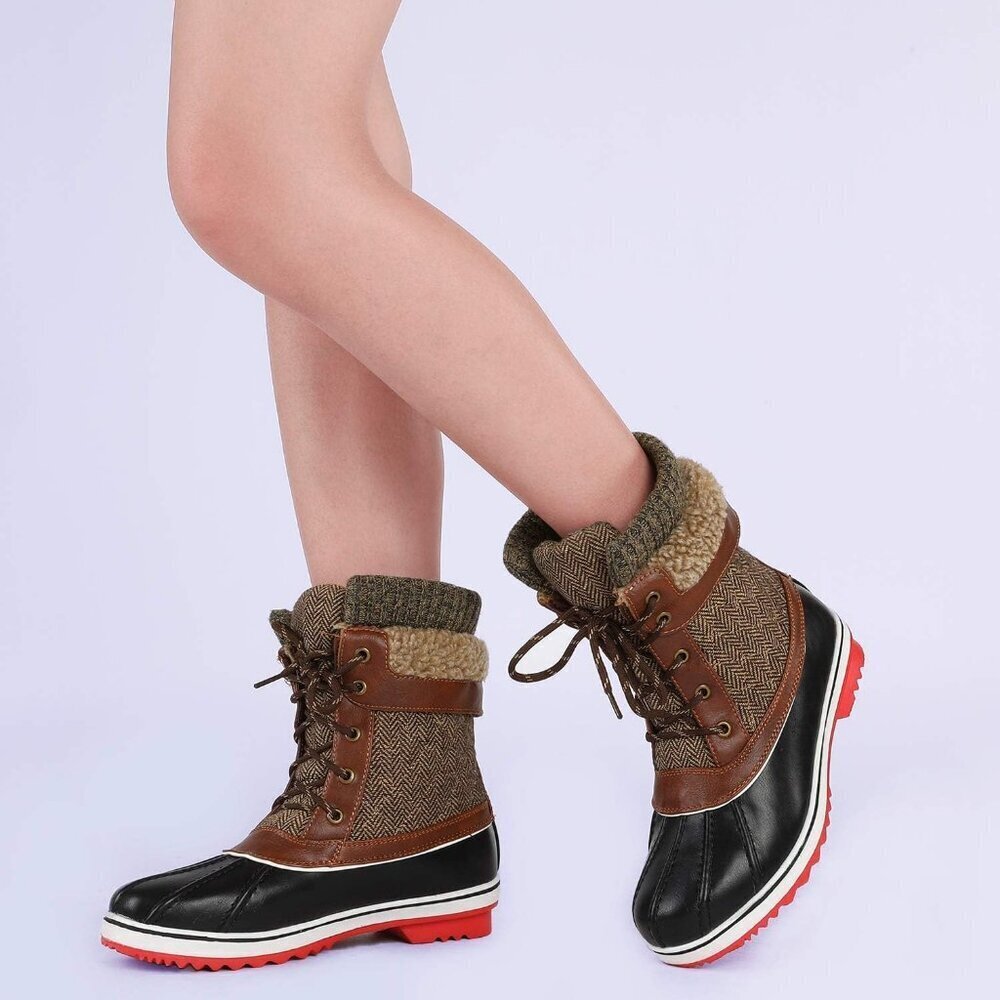 Women’s Brown Winter Snow Boots Mid Calf Waterproof Warm Outdoor Shoes - Picture 6 of 7